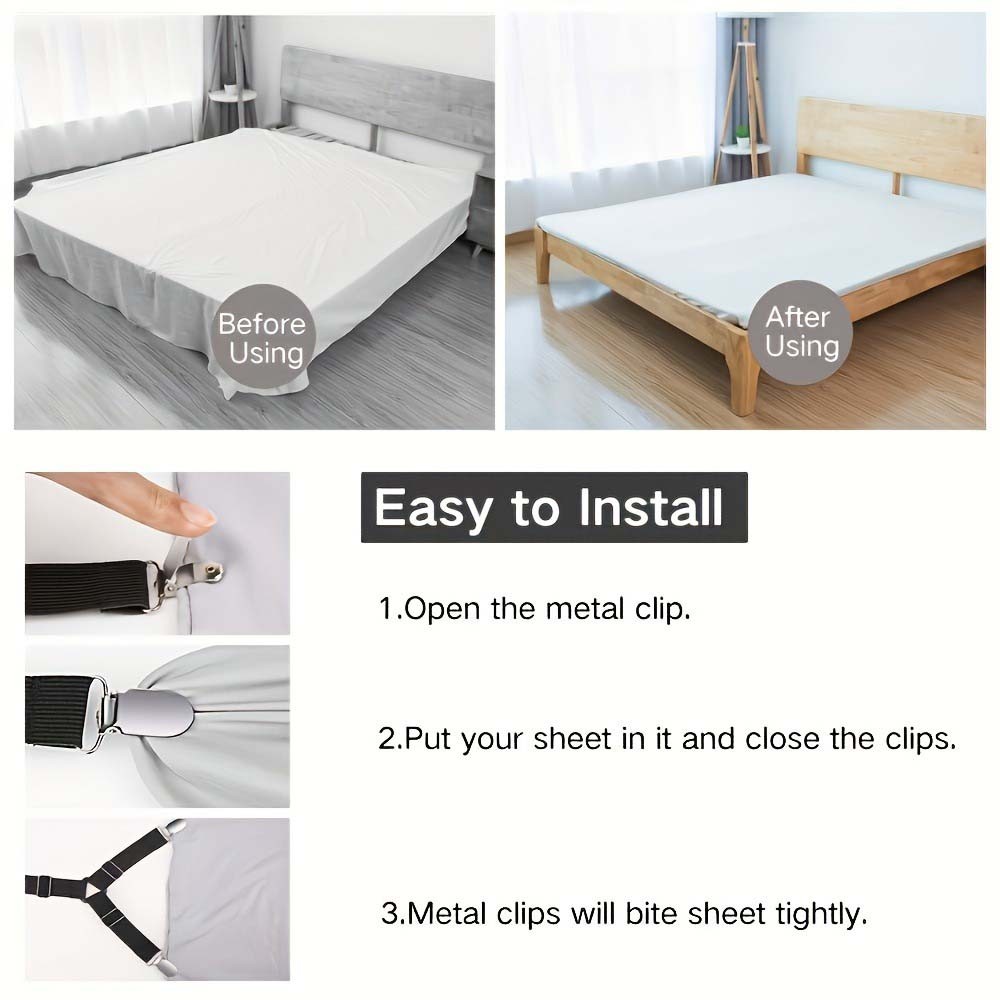 Effective Bed Sheet Keepers 4PCS with Strong Clips for Organized Bedding Setup