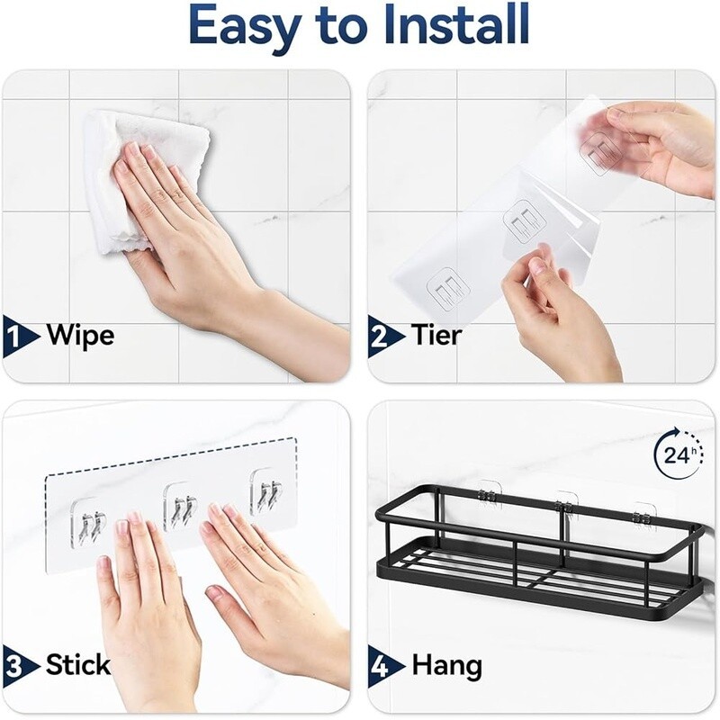 Shower Caddy Adhesive No Drill Bathroom Organizer Rustproof Shelves Hooks 2 Pack