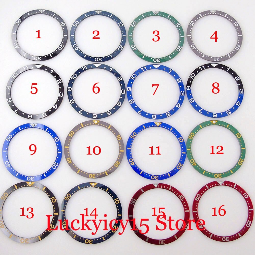 12 Hours Insert Flat 38mm*31.5mm Ceramic Watch Bezel Insert Blue/Red/Green/Black