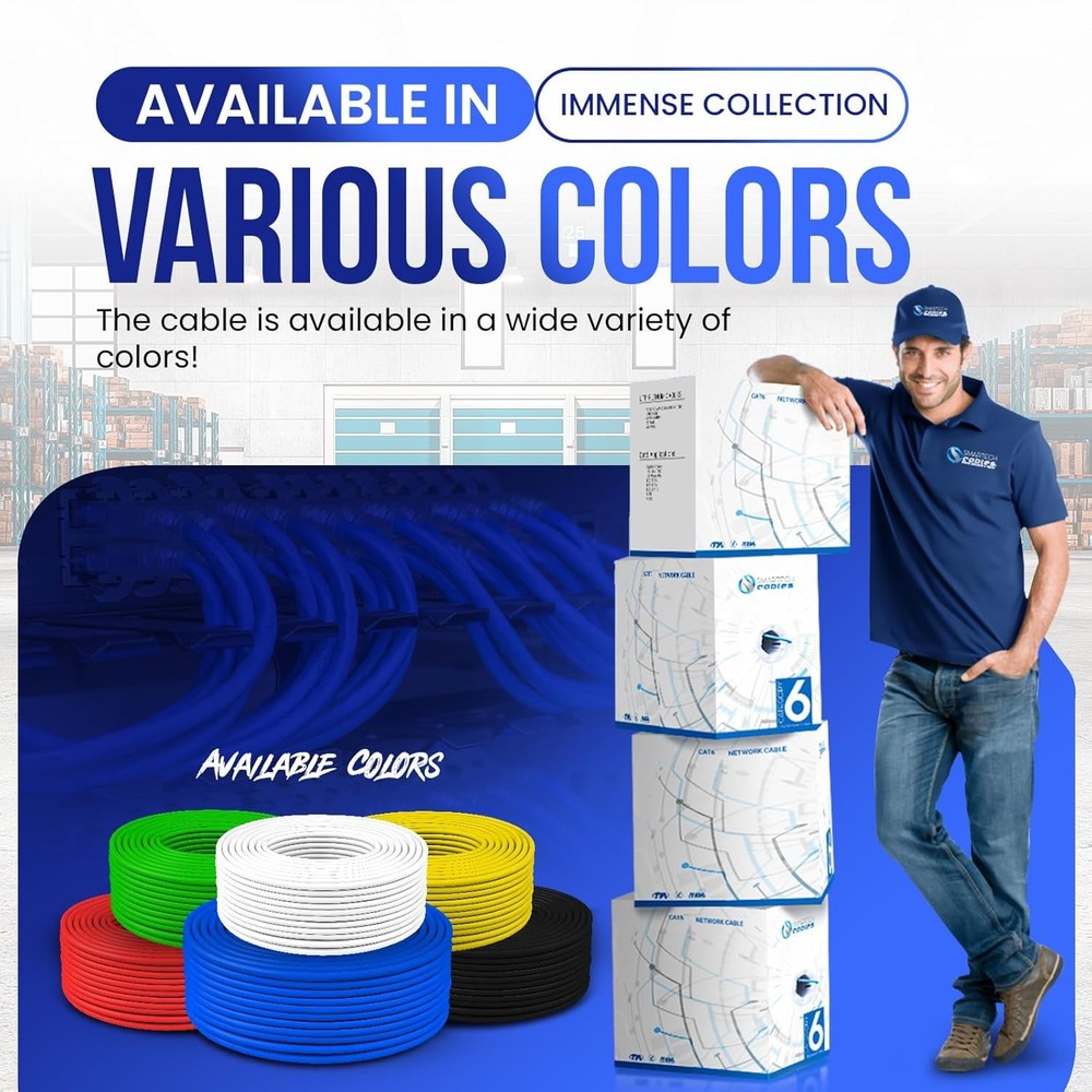 Smartech CAT6 Plenum Cable Solid Conductor CCA Open Box Multiple Color