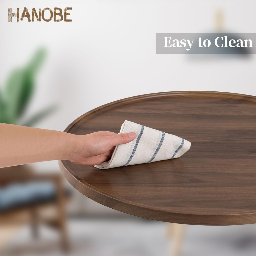Hanobe 18" Round Wood Ottoman Serving Tray - Walnut Pattern Decorative