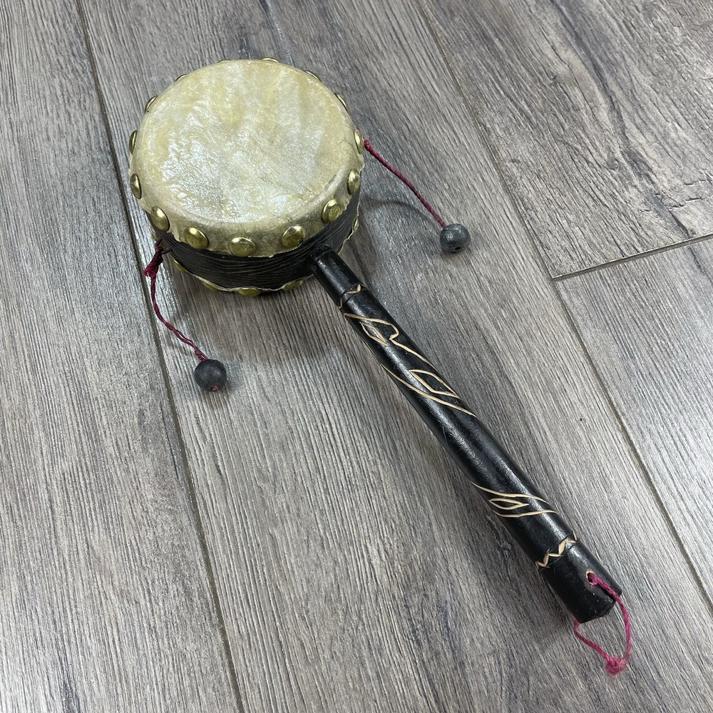 Vintage Double Sided Beggar Drum Handmade Hand Carved 10” Size Working Function