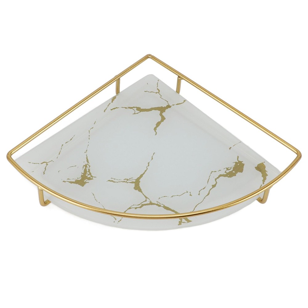 Triangular Corner Bathroom Organizer Storage Tray White Iron Glass Anti-Slip ...