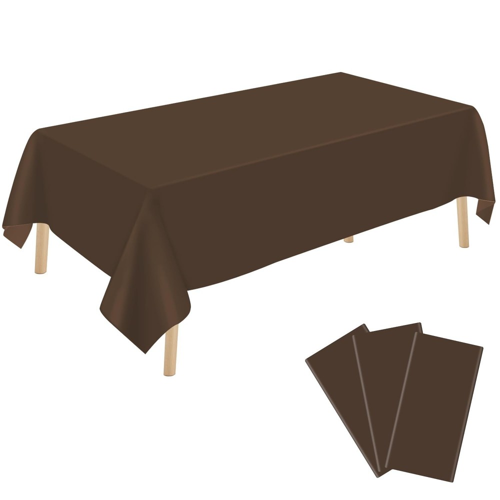 3 Pack Brown Plastic Tablecloth Disposable Rectangular Table Cloth 54 x 108 I...