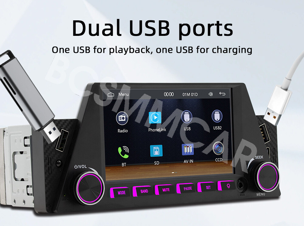 Single 1Din Car Stereo Radio Head Unit For Apple CarPlay Android Auto Bluetooth