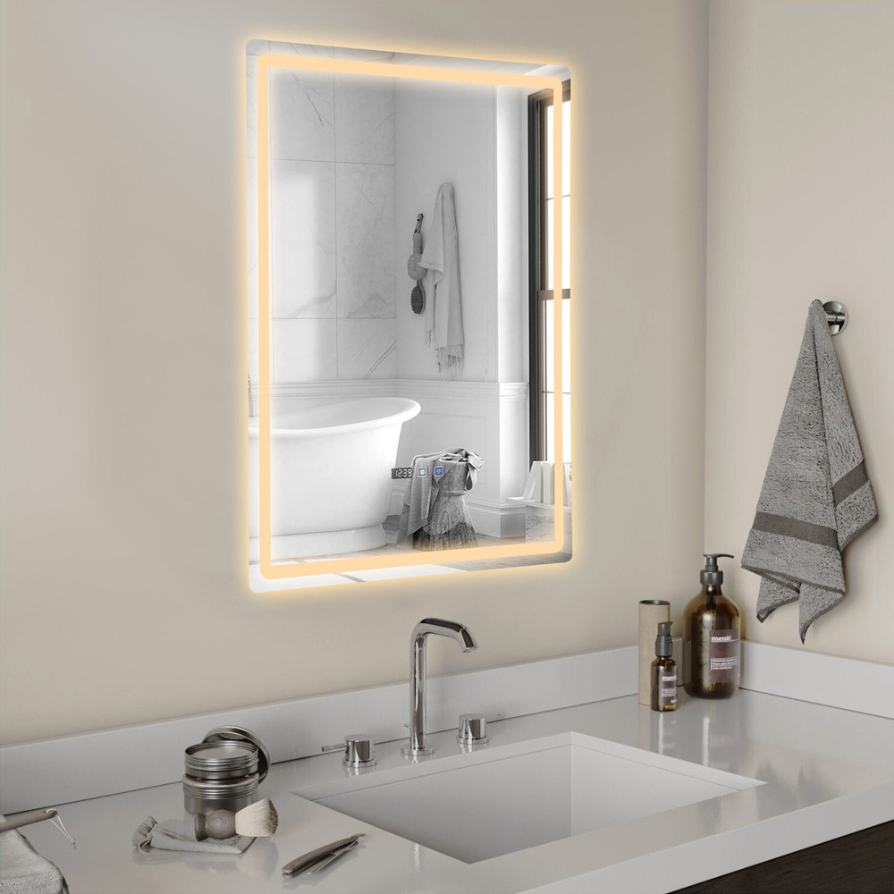LED Dimmable Anti-Fog Bathroom Mirror with Light and Time Display