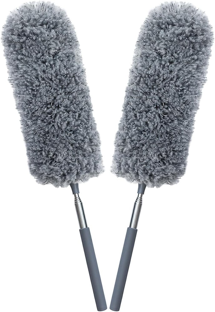 2 Pack Mini Microfiber Feather Duster for Cleaning, with Extendable Pole, Hand W