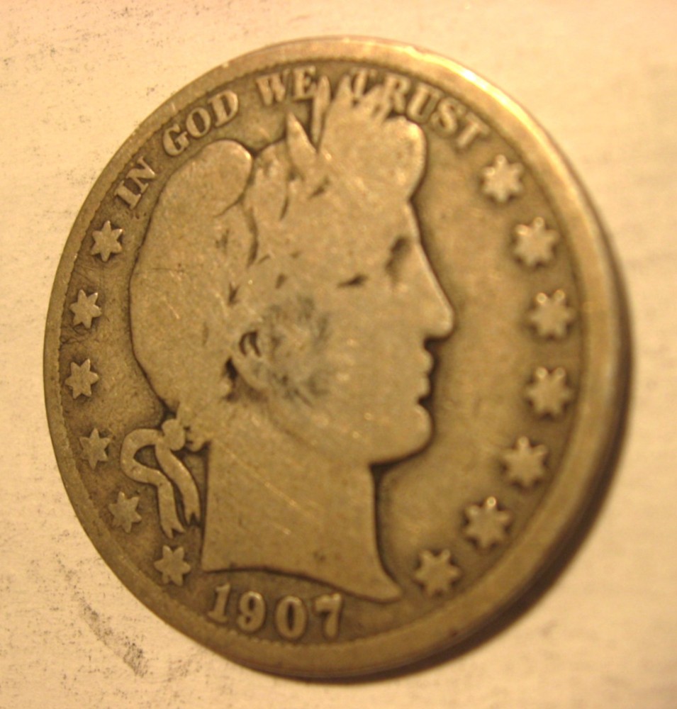 1907-D Denver Mint 90% Silver Barber Half Dollar - Good Condition