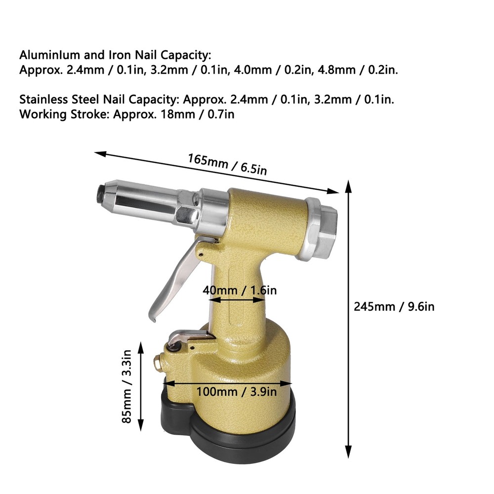 Pneumatic Riveter Short Cylinder Air Rivet Hydraulic Riveting Tool JP Plug