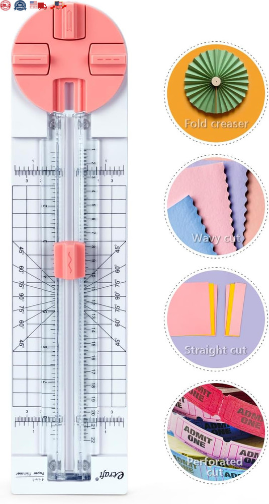 Pink Paper Cutter 4-In-1 Paper Trimmer Multi-Function Scrapbooking Tool with Str