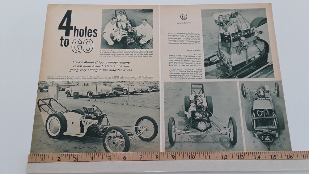 FORD MODEL B 4 CYLINDER DRAGSTER ORIGINAL 1961 ARTICLE