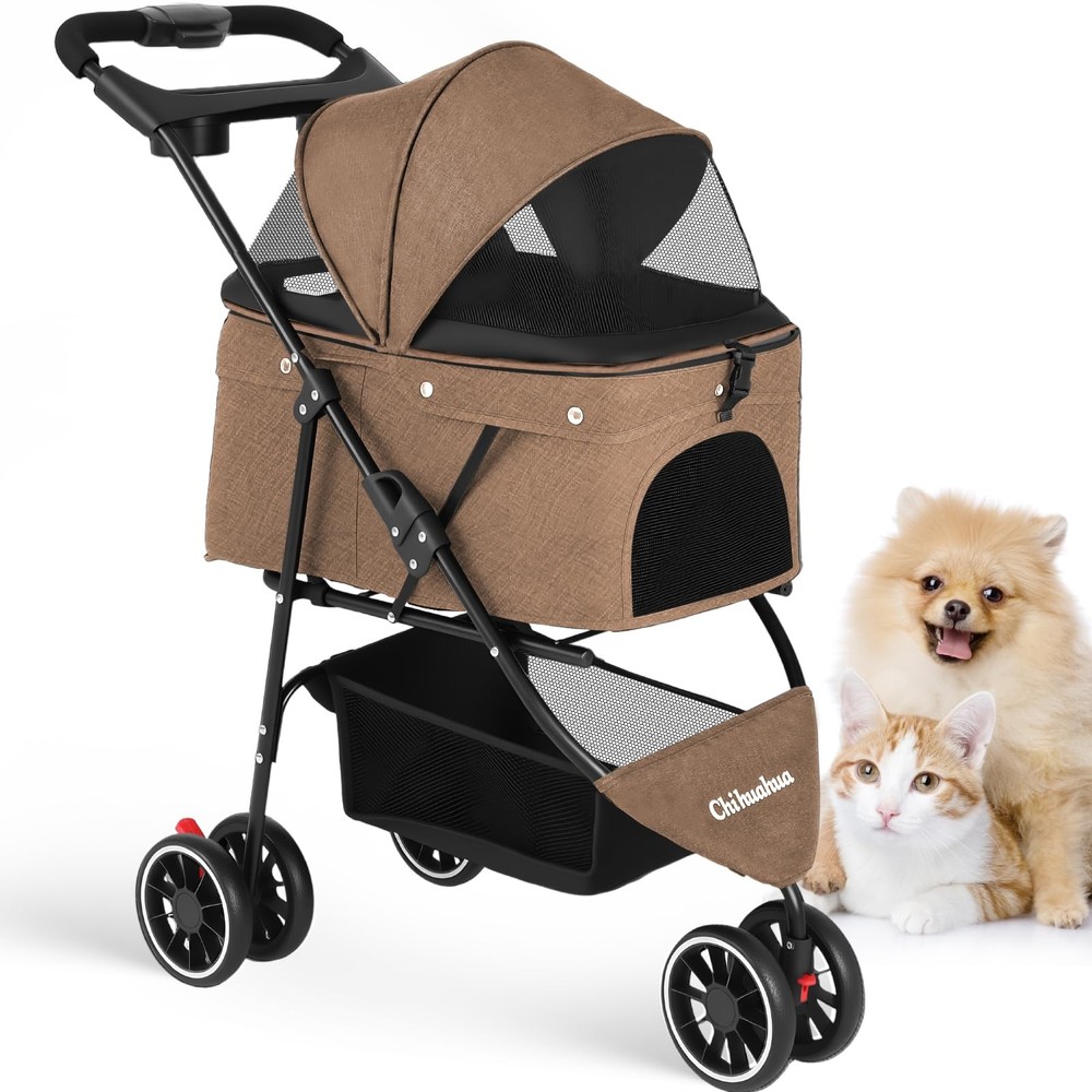 Pet Stroller,Dog Stroller for Small Medium Dogs Cats,3 Wheels,Foldable,with B...