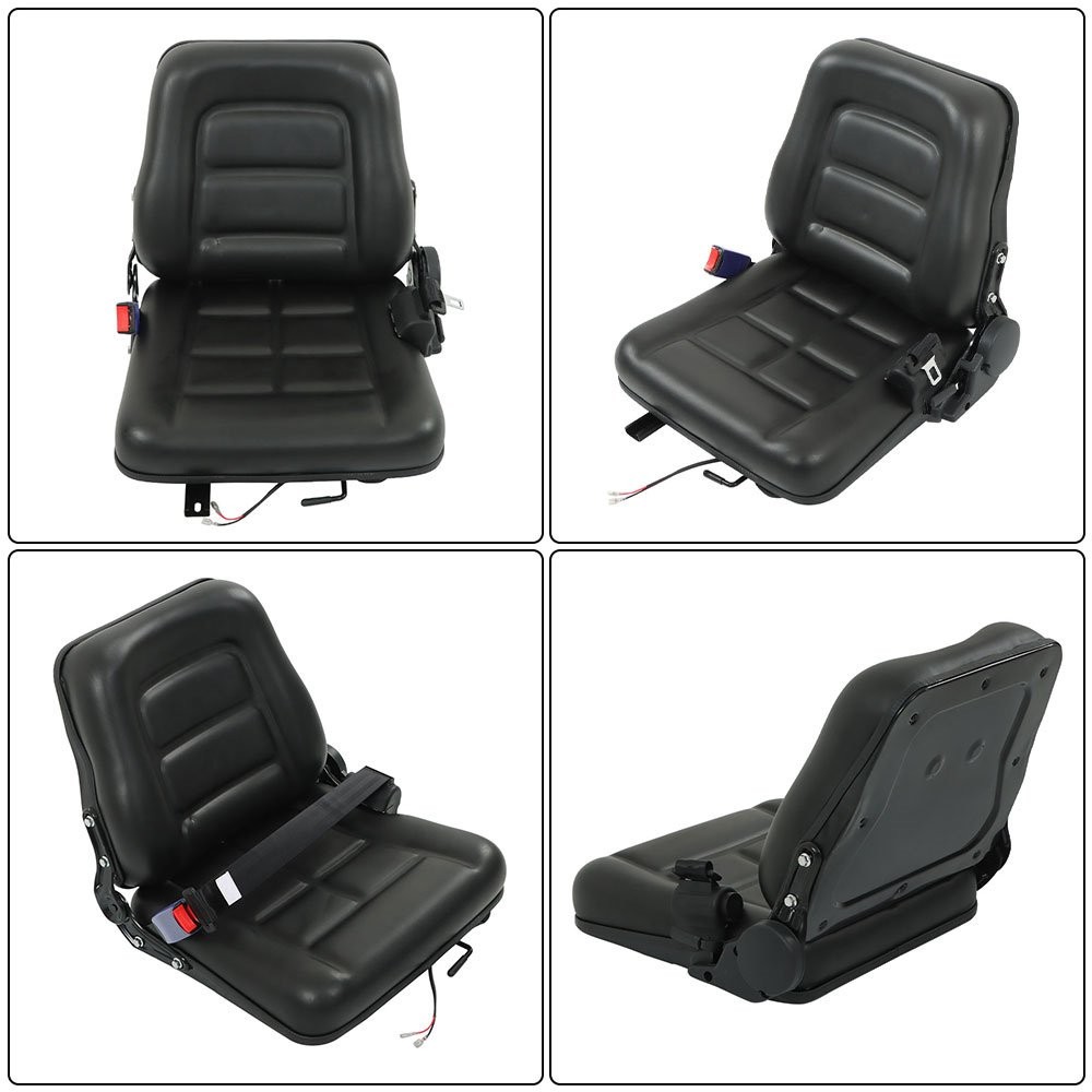 Forklift Seat Fold Down Tractor Seat Adjustable Back & Seatbelt Universal