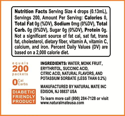 Monk Fruit Liquid Sweetener Made with 100% Monk Fruit Extract and Optimized w...
