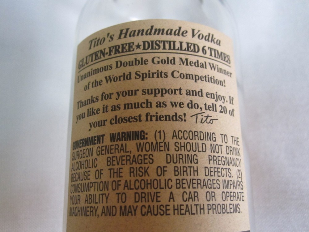 Tito's Handmade Vodka "Empty" 200ml Bottle "Variant" Brand Label