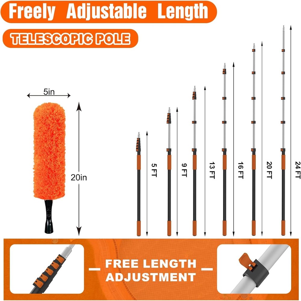 30-foot telescoping dusting kit, dusting brush with telescoping handle,