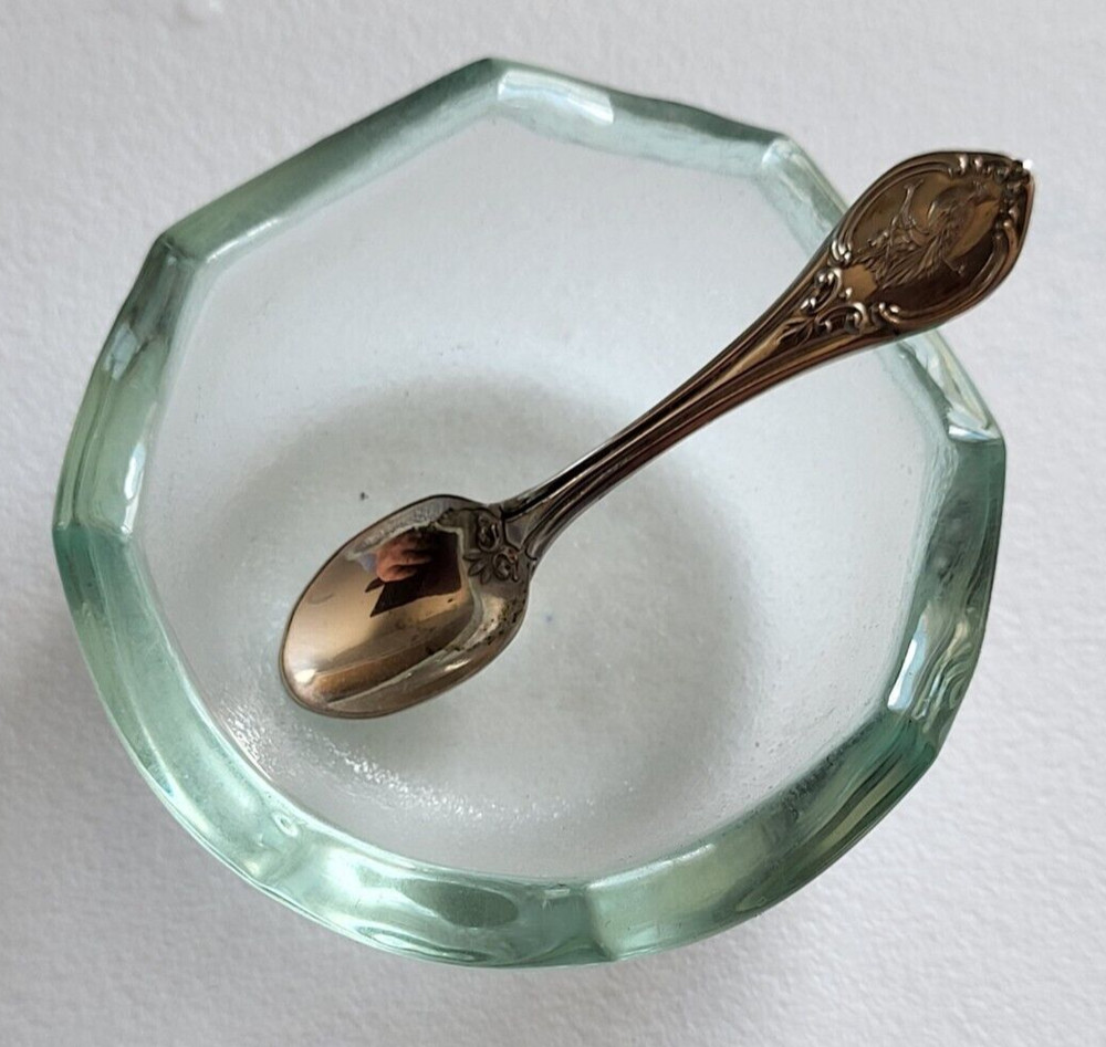 Sterling Silver Spoon and Glass Salt Dish
