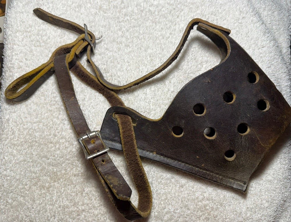 Vintage Thick Leather Dog Muzzle Large - XLarge adjustable strap