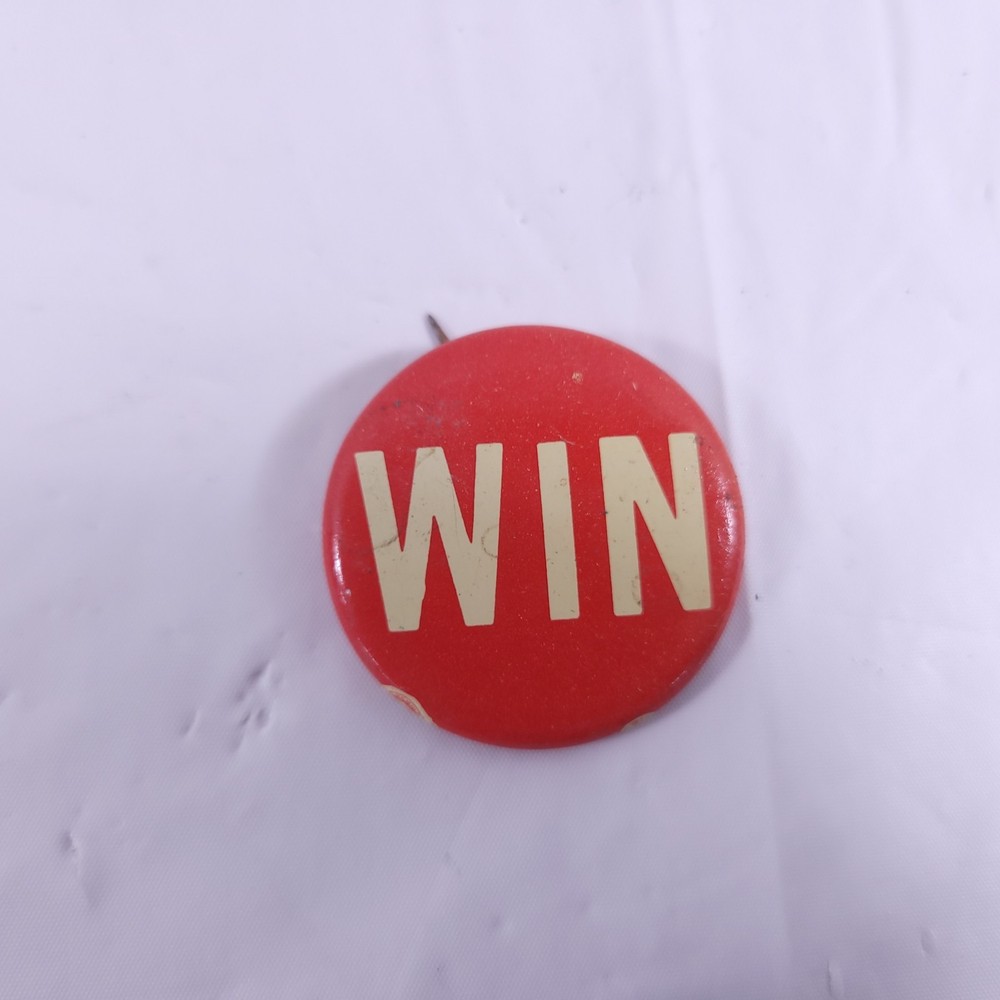 Vintage WIN Button Red & White Political Button