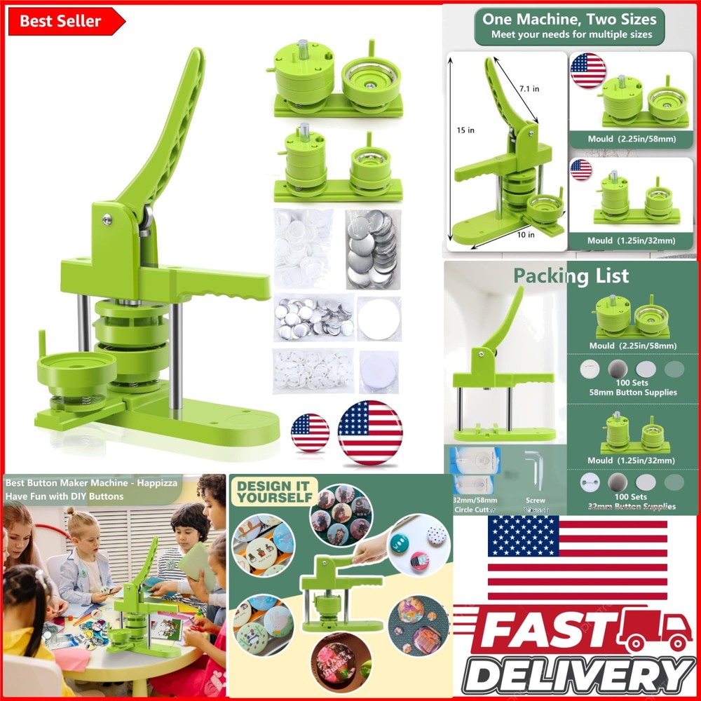 Professional Quality Button Maker Machine - 200 Sets & Circle Cutter Included