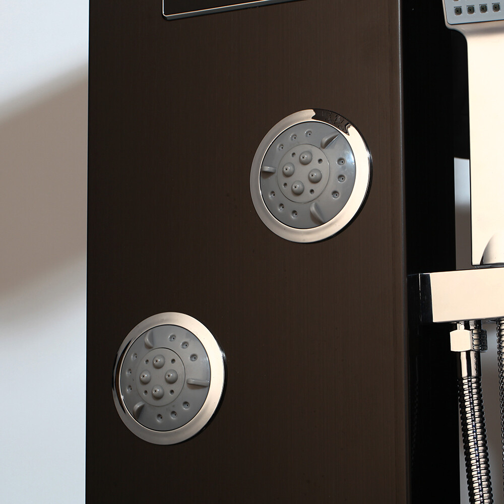 Bathroom Black LED Massage JetsShower Panel Digital Column Faucet Set Wall Mount