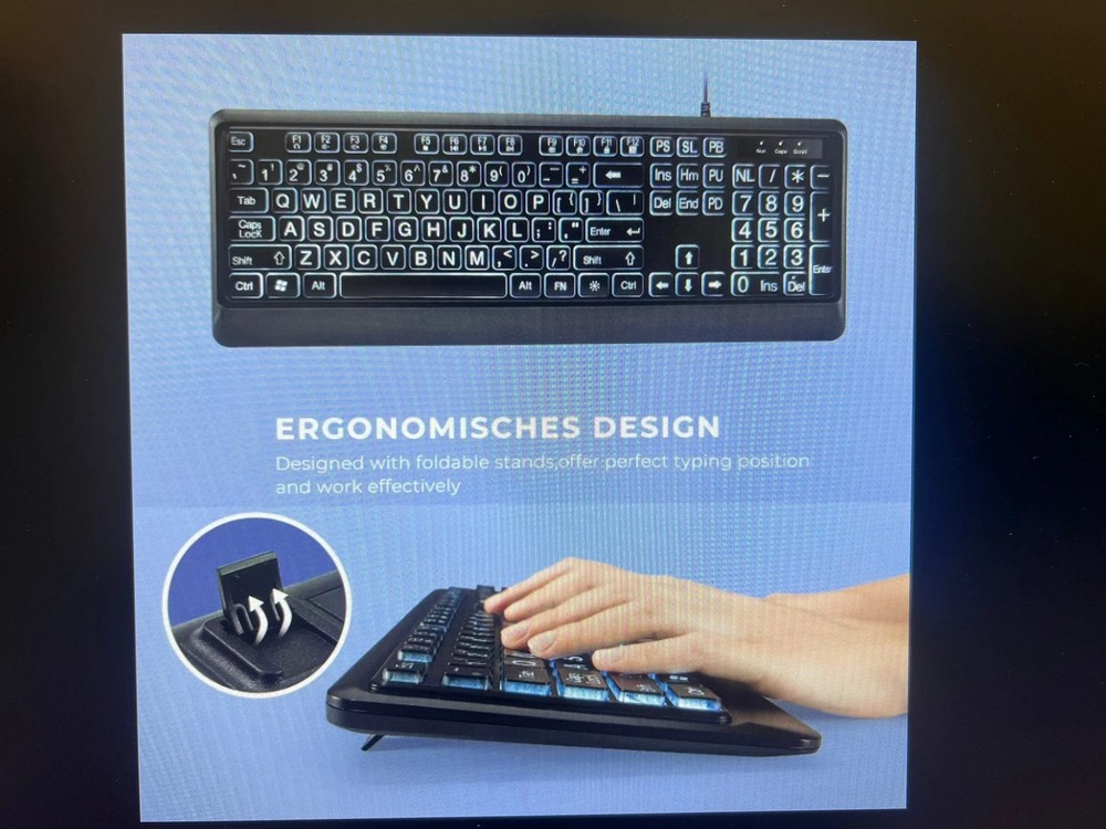 Large text keyboard LED backlight USB wired keyboard.