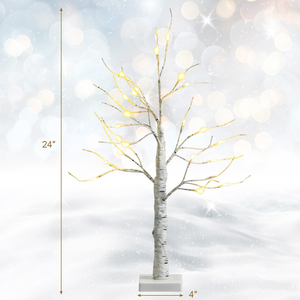 2ft Pre-lit White Twig Birch Tree Battery Powered for Christmas