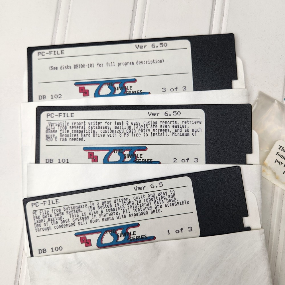 PC-File Buttonware Version 6.5 Shareware 1991 Floppy Disk Lot Of 3