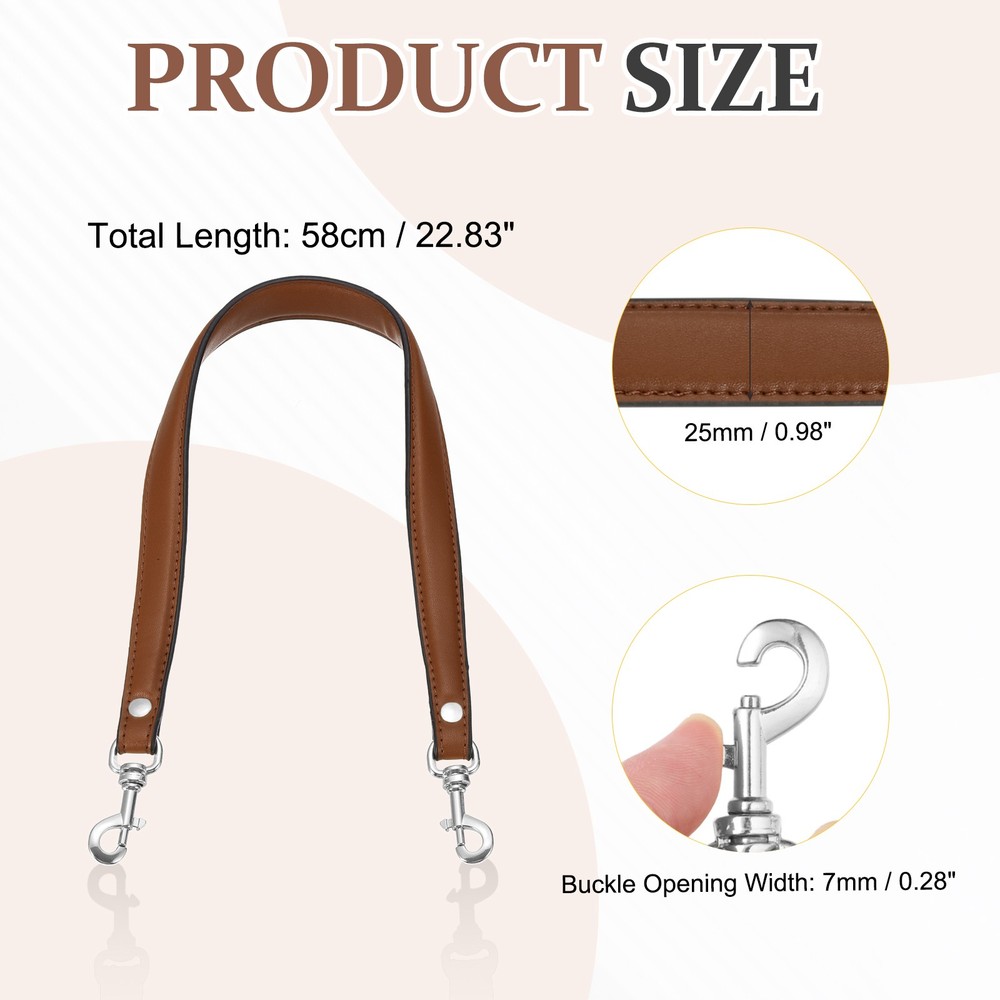 22.8" Leather Purse Strap, Purse Handle Replacement, Brown/Silver
