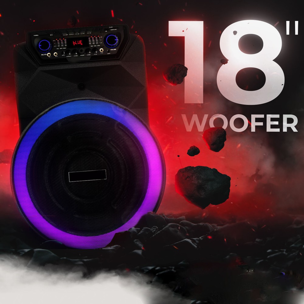 18" Portable Bluetooth Speaker Deep Bass With Remote Control Wireless Microphone