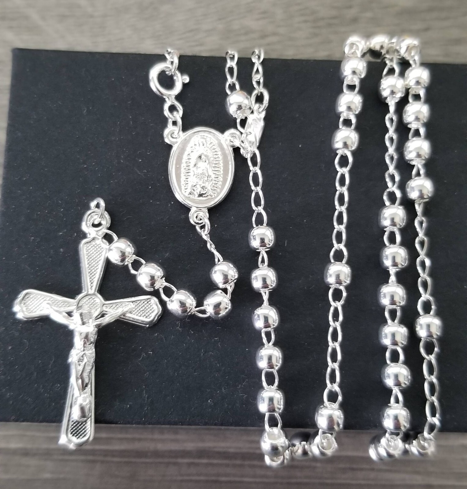 rosario liso de plata 925 Mexicano  21" 4mm/ catholic silver rosary plata real.
