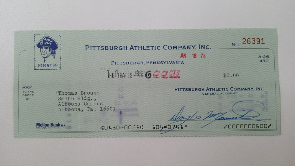Thomas Brouse: 1978 Pittsburgh Pirates Expense Check