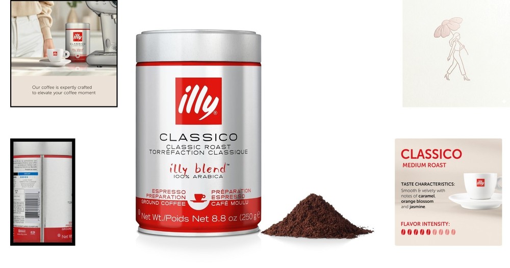 Illy Classico Ground Espresso Coffee, Medium Roast - 8.8 oz for Espresso Lovers