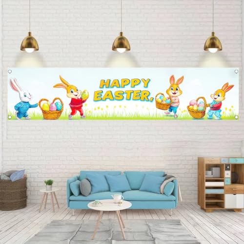 Happy Easter Banner Easter Decorations Easter Party Decorations 79x18 Inches