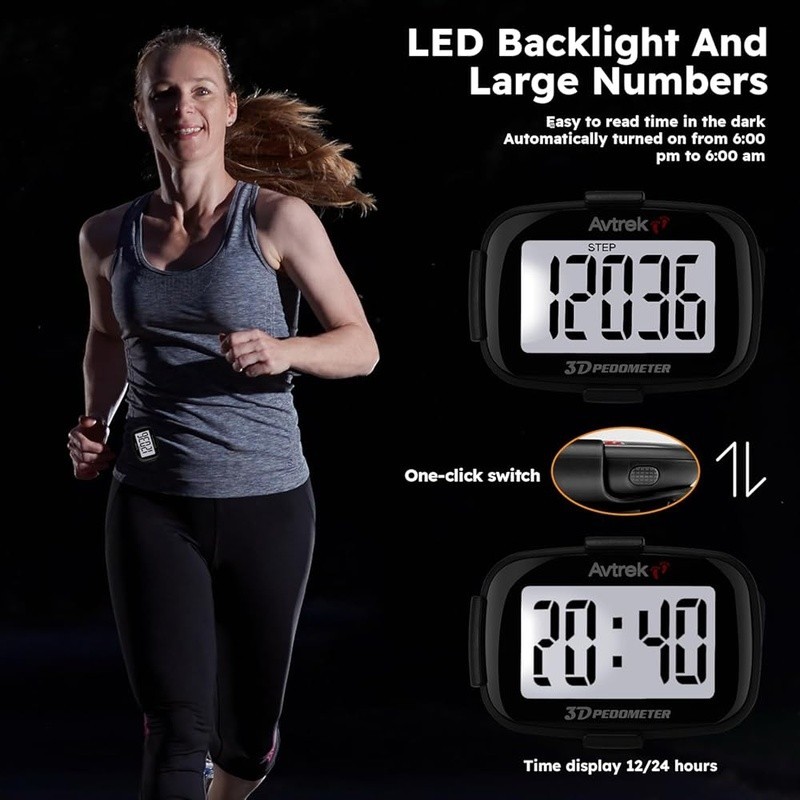 Simple Accurate Pedometer Easy Use Step Counter LED Backlight Long Battery Life