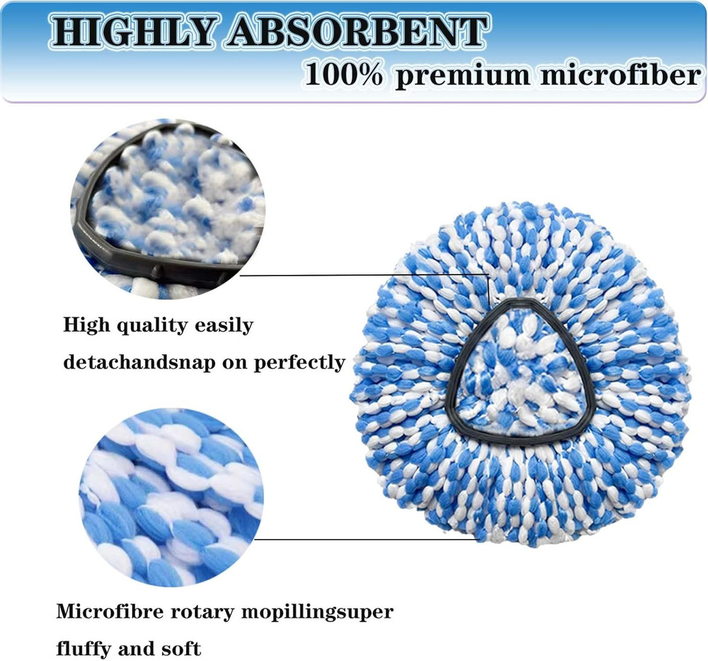 Spin Mop Replacement Heads Microfiber Set for 2 Tank System with Handle Brush