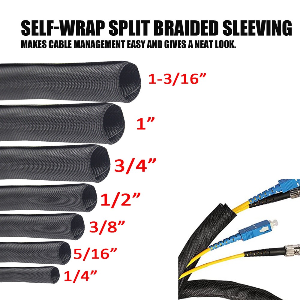 Split Braided Cable Sleeving Cords Wiring Loom Harness Tubes Manager Protector