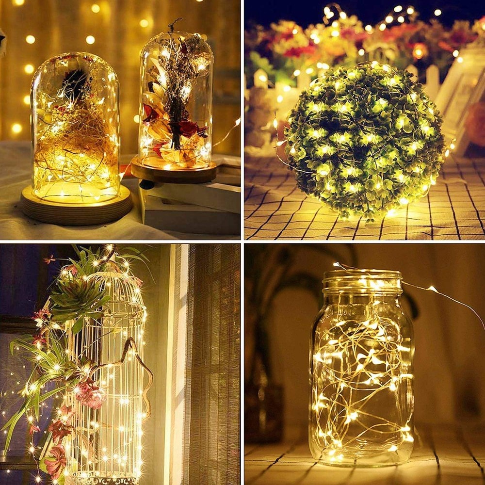 2 Pack Total 200 LED 66FT Solar Powered Copper Wire String Lights Outdoor, Water