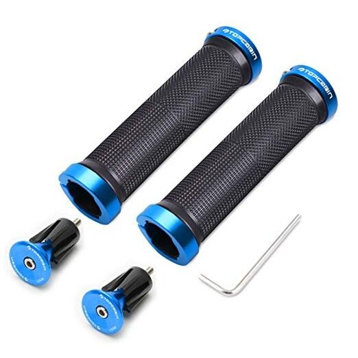Double Lock Bicycle Handlebar (Aluminum Lock Plug+grips) Light blue 1 Pair