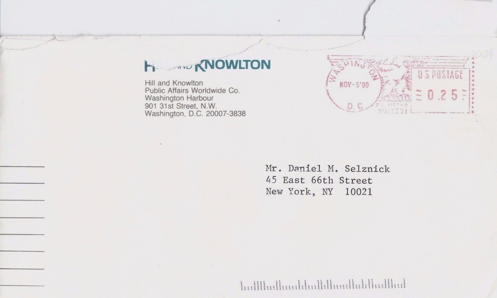 Frank Menkiewicz Signed Typed Letter/Note Hill & Knowlton Stationery W/Envelope