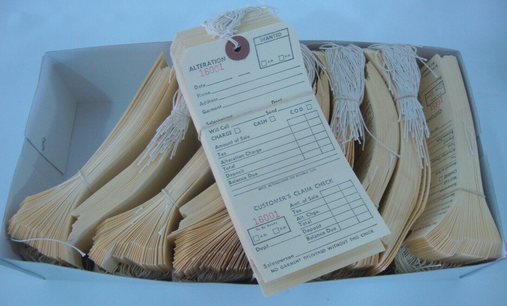 500 Perforated Tags Pre-Numbered Alteration Two Part Off White Merchandise