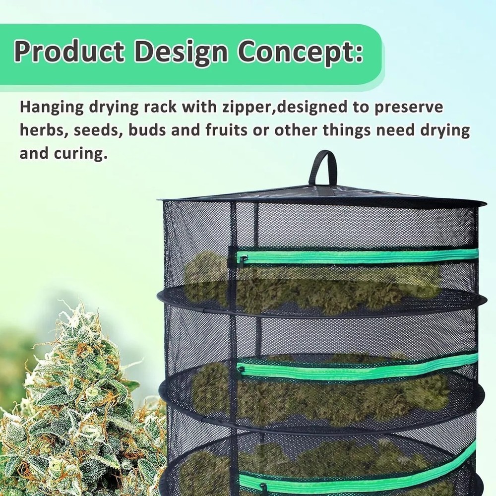 8 Layer Herb Drying Rack 2ft Diameter Plant Hanging Mesh Dry Net