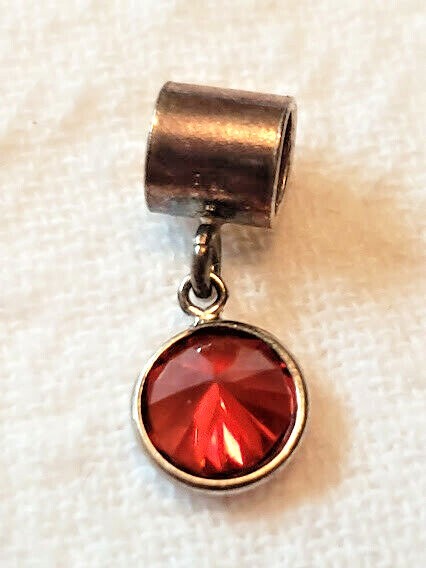 925 Sterling Silver Birthstone Bead Charm Dangle Ruby