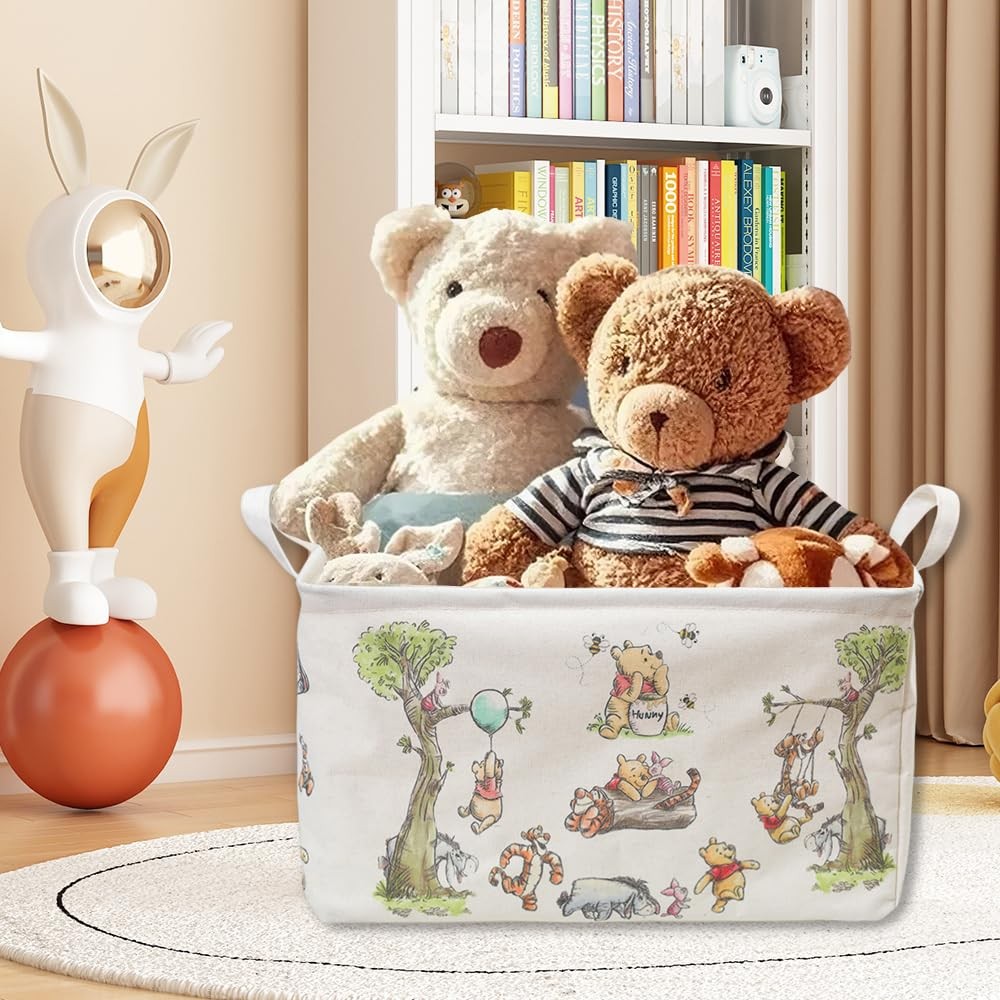 Rectangle Cute Bear Nursery Storage Basket With A Waterproof PE Coating, Fold...