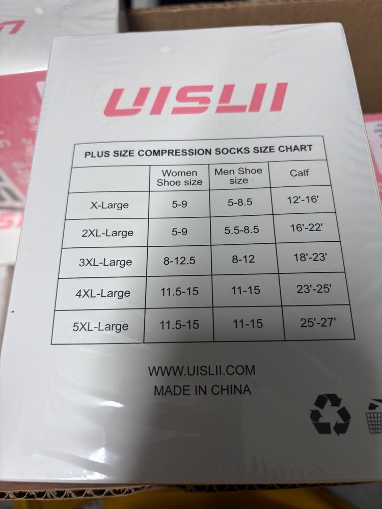 UISLII Plus Size 2XL Bamboo Viscose Compression Socks 5 Pairs Multi Colored