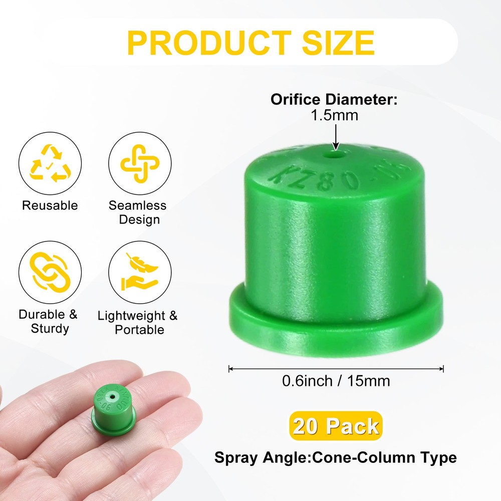 20-Pack Plastic Hollow Cone Sprayer Nozzle Tips [Green, 1.5mm Pore]