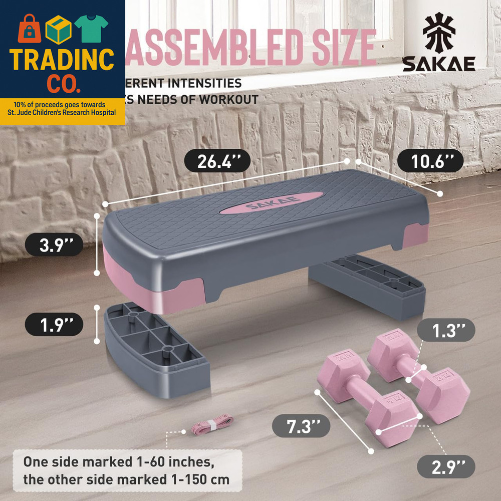Adjustable Height Aerobic Stepper Set, Multiple Bundle Options with Dumbbells, K