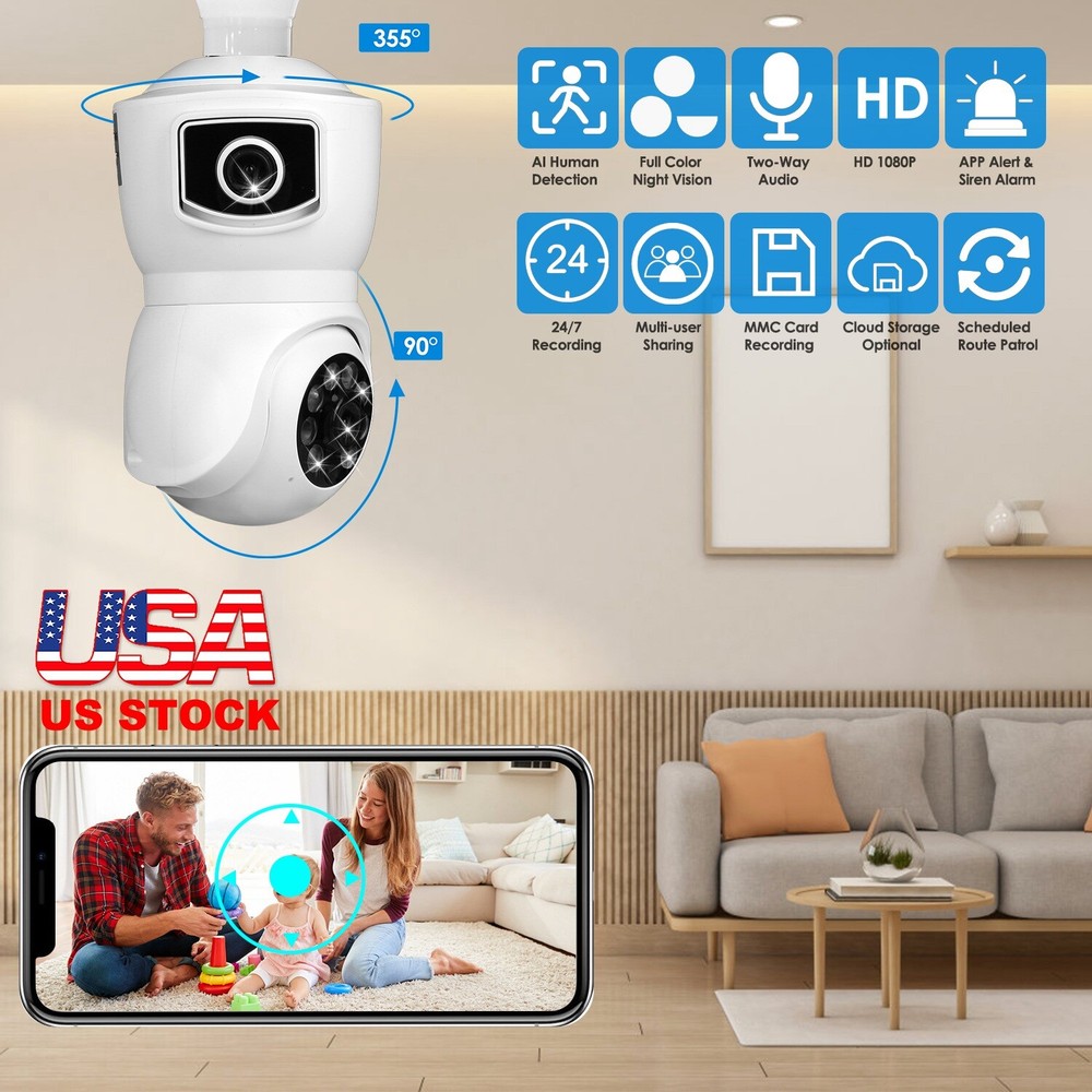 New Dual-Lens Security Camera, WiFi, AI Detection, Night Vision