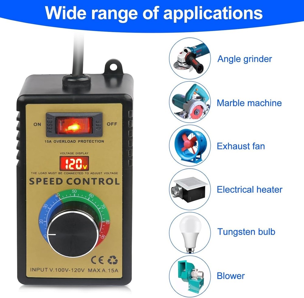 Variable Voltage Regulator 120V 15A 4000W AC Motor Speed Controller Dimmer