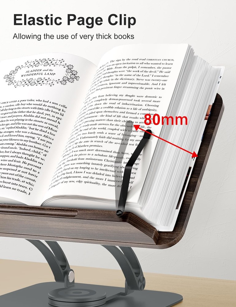 Tounee Book Stand for Reading, Adjustable Book Holder with 360°